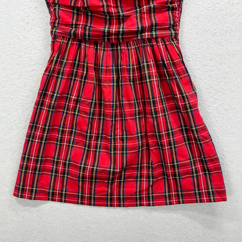 Crewcuts Plaid Dress Girl 12 Red Tartan Ruched Velvet Bow Holiday Festive Preppy